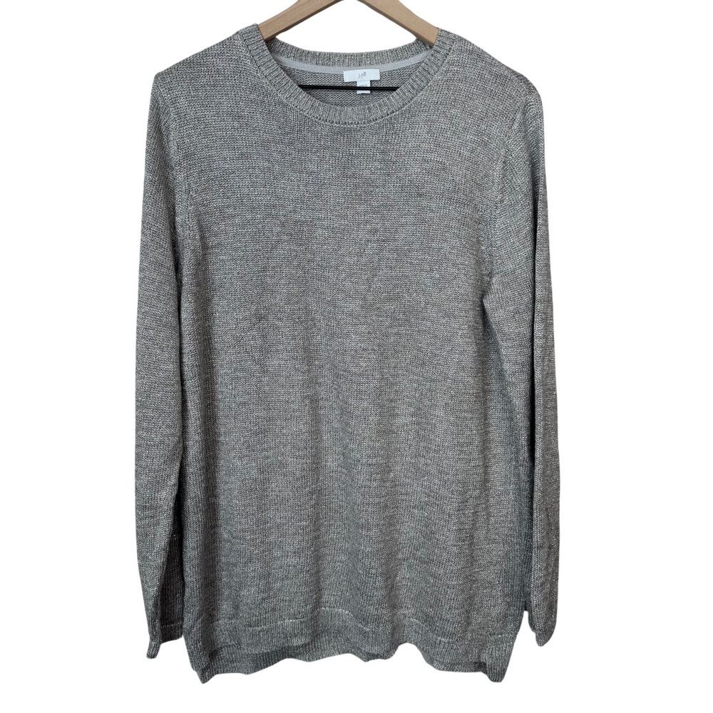 NWT J. Jill Crew Neck Pullover Sweater Grey Metallic Size Large Shimmer Office